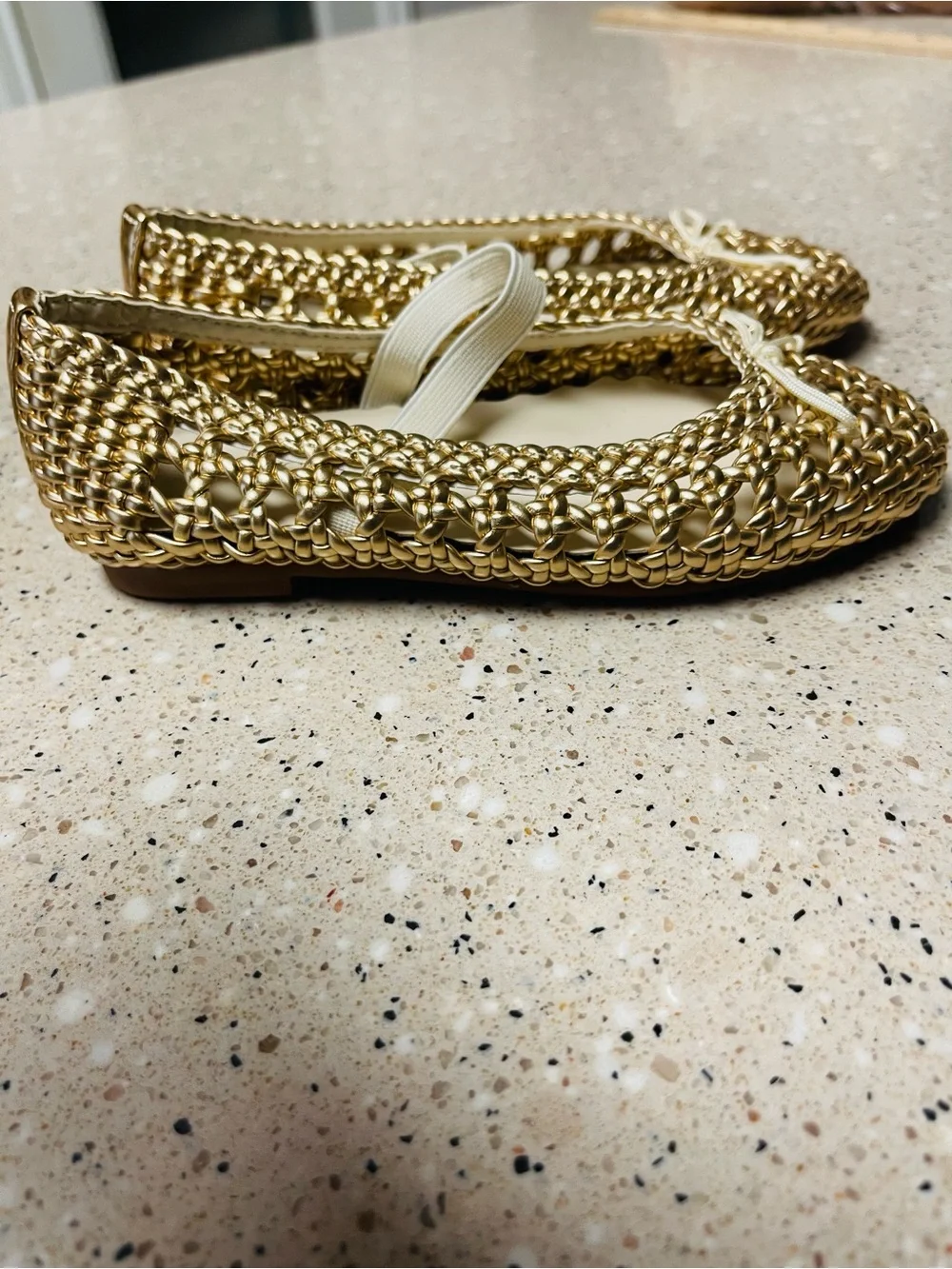 Crewcuts New Girls' Basketweave Ballet Flats Size 10 in Metallic Honey w/Strap
